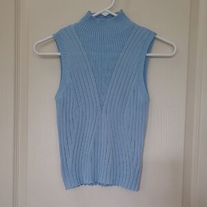 39. SHEIN Sleeveless Blue Ribbed Knit Mock Turtleneck Top Size S/4